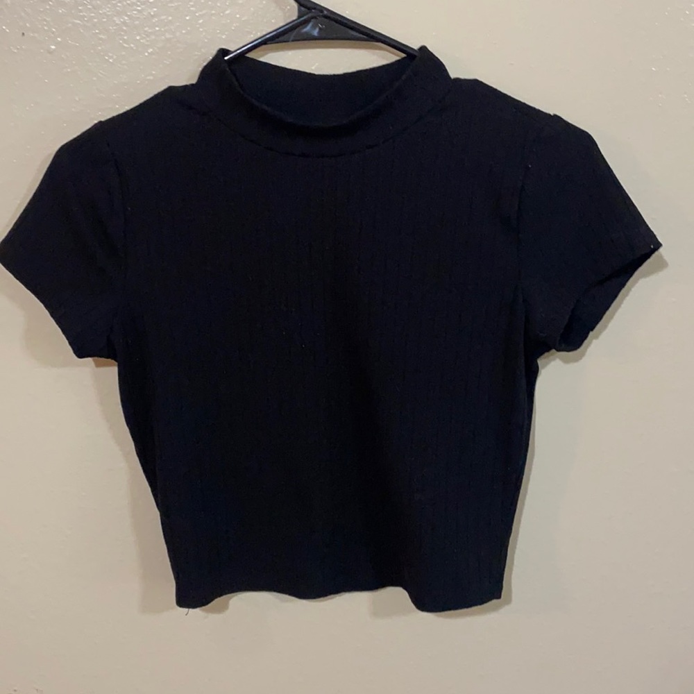 3/$30 Ribbed Crop Top Mock Neck Black